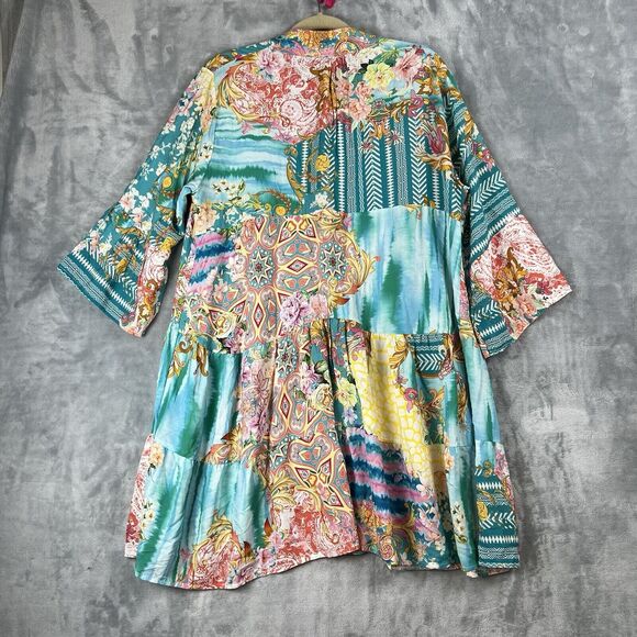 Women Dress Large Made In Italy Mix Print Patch Dress Fairy Bell Sleeve - Picture 10 of 12